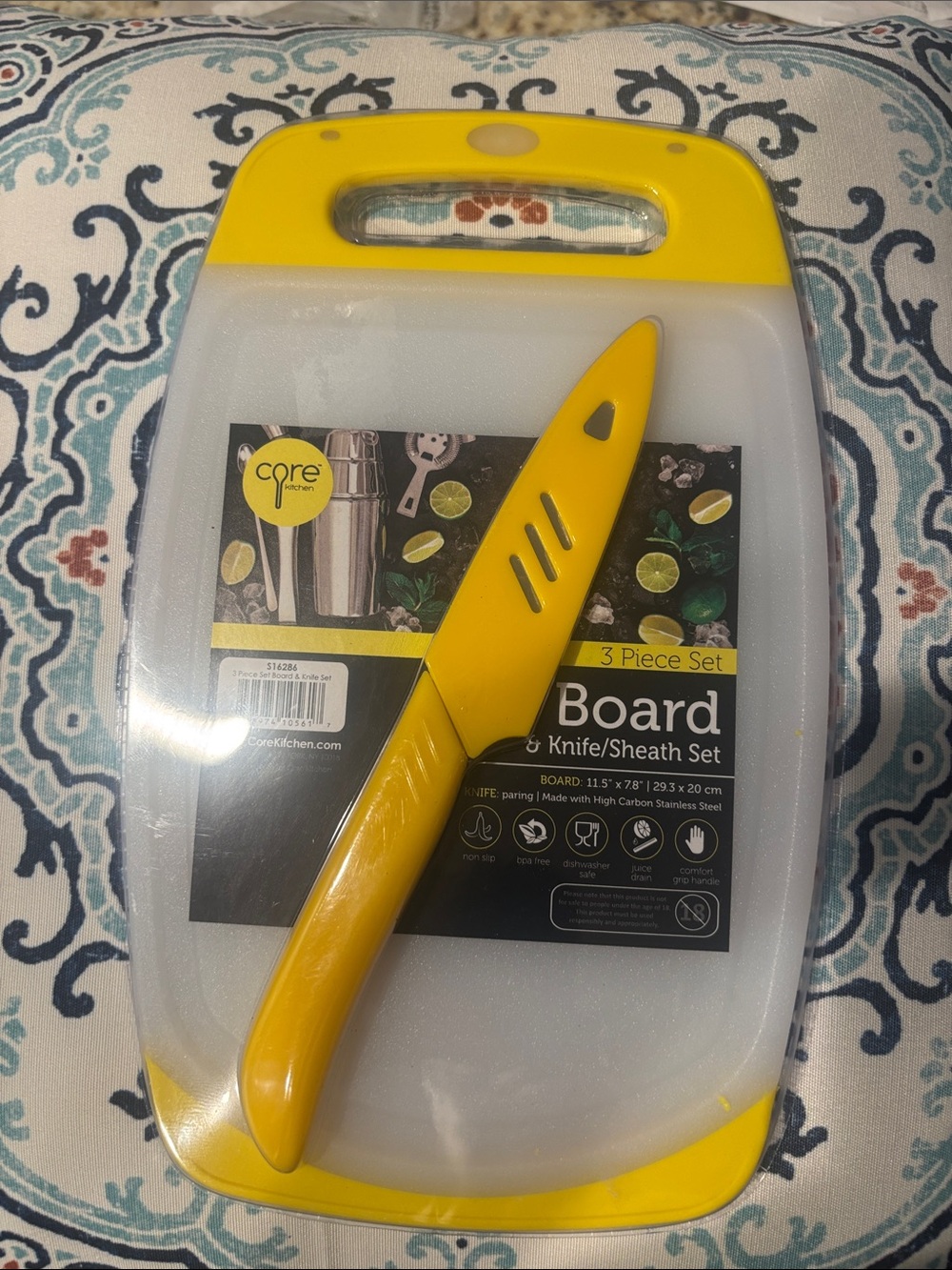 Core Kitchen Yellow 3-Piece Cutting Board and Paring Knife Set